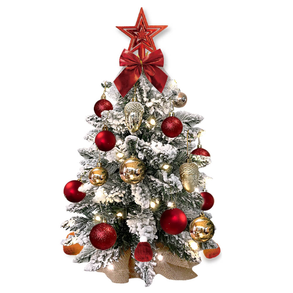 2ft Mini Christmas Tree with Lights – Artificial Flocked Snow Tabletop Decor for Home & Office