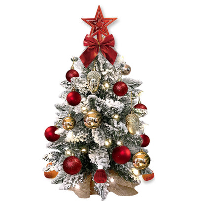 2ft Mini Christmas Tree with Lights – Artificial Flocked Snow Tabletop Decor for Home & Office