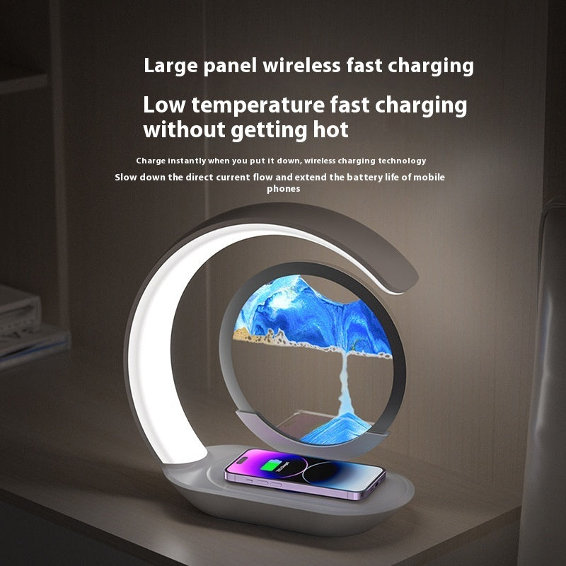 Creative Desktop Fast Wireless Charger with Sand Painting Ambient Light – Decorative Desk Lamp