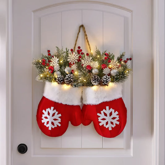 Christmas Garland Glove-Shaped Flower Wreath – Festive Window, Door & Gate Decoration for Xmas Party