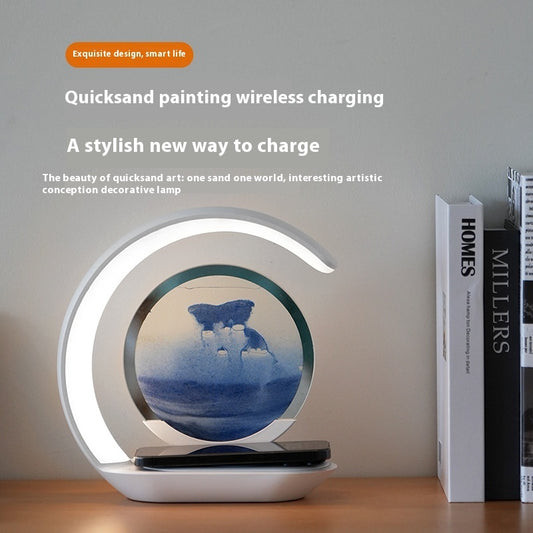 Creative Desktop Fast Wireless Charger with Sand Painting Ambient Light – Decorative Desk Lamp