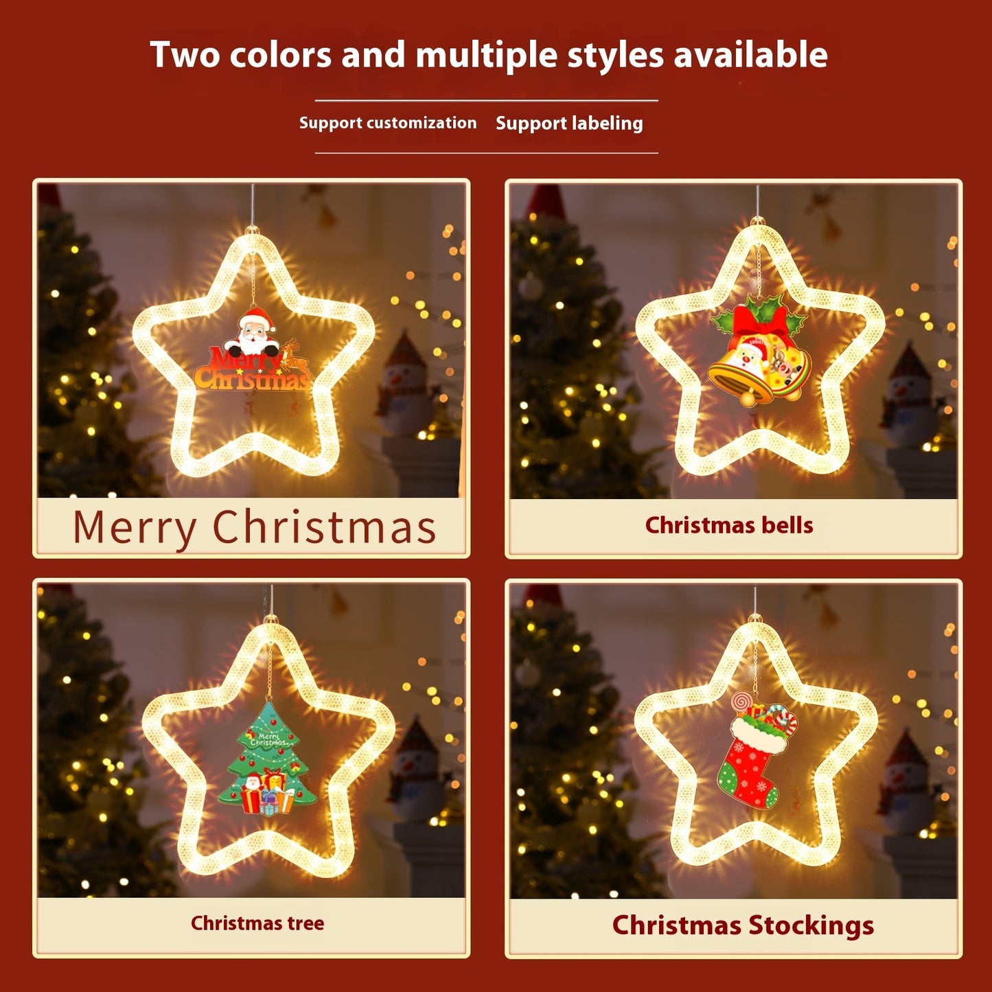 LED Christmas Star Pendant Decoration – Holiday Window & Door Ornament with Lights for Festive Atmosphere