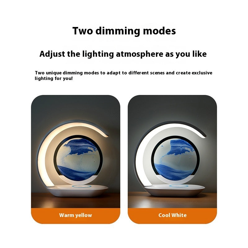 Creative Desktop Fast Wireless Charger with Sand Painting Ambient Light – Decorative Desk Lamp